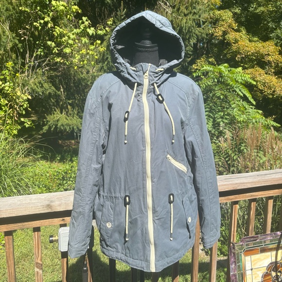 Blend NYC women’s X-Large full zip jacket blue and cream w hood - Picture 1 of 8